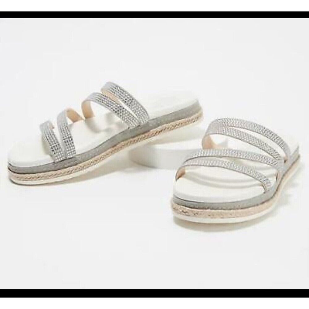 Vince Camuto Strappy Leather Slide Sandals - Rallsan - White/Silver Size 9 Wide